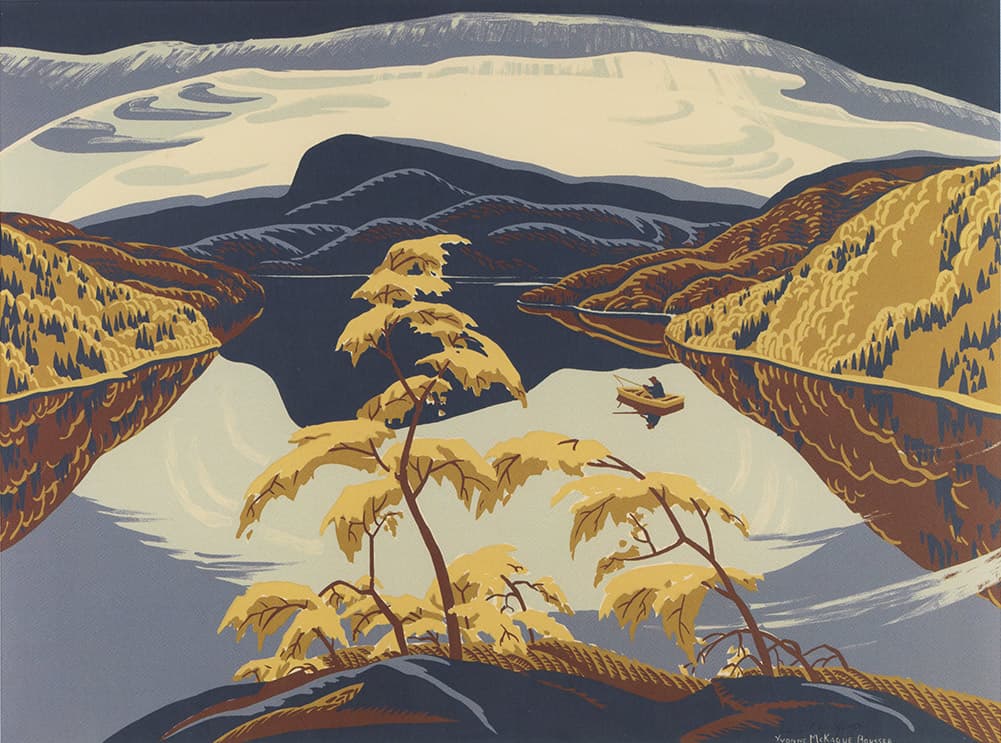 Evening, Nipigon River (1943) — Sampson-Matthews oil silkscreen by yvonne mckague housser