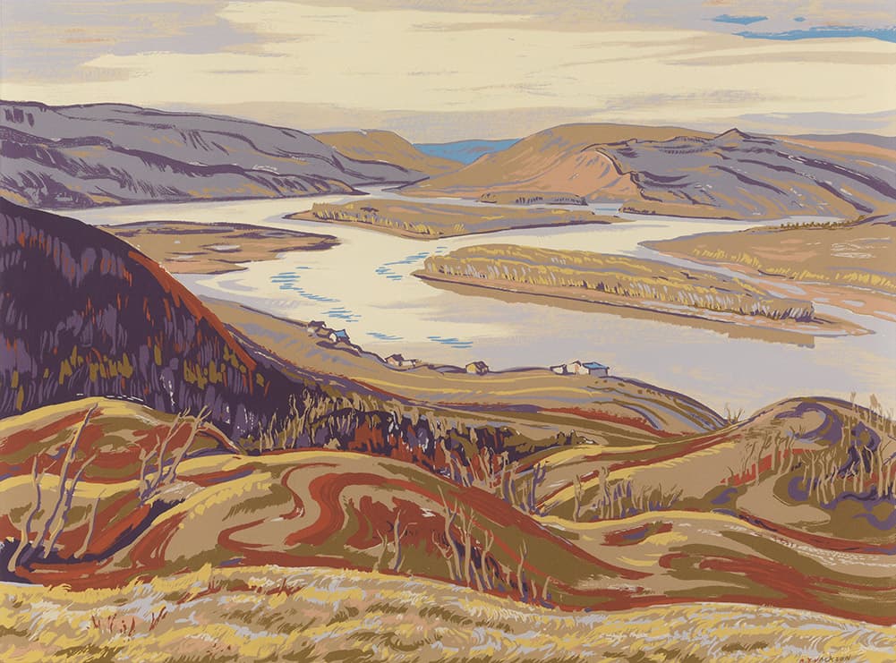 Junction of the Peace and Smoky Rivers (1953–1957) — Sampson-Matthews oil silkscreen by ay jackson