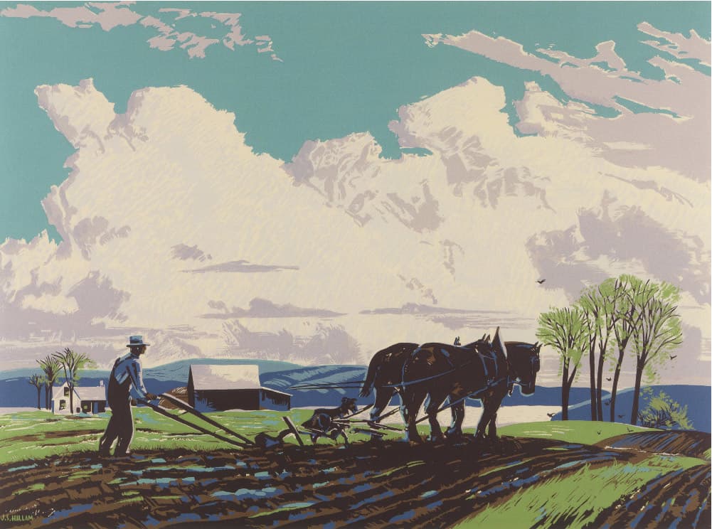 The Plowman (1943) — Sampson-Matthews oil silkscreen by joseph sydney hallam