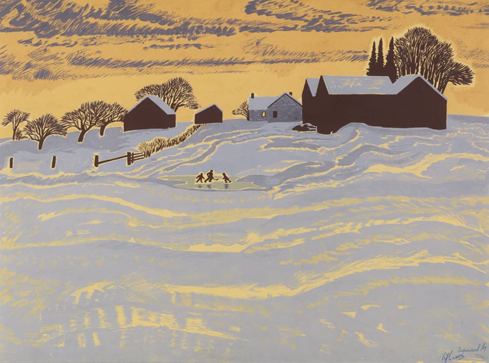 Winter Evening (1947–1953) — Sampson-Matthews oil silkscreen by thoreau macdonald